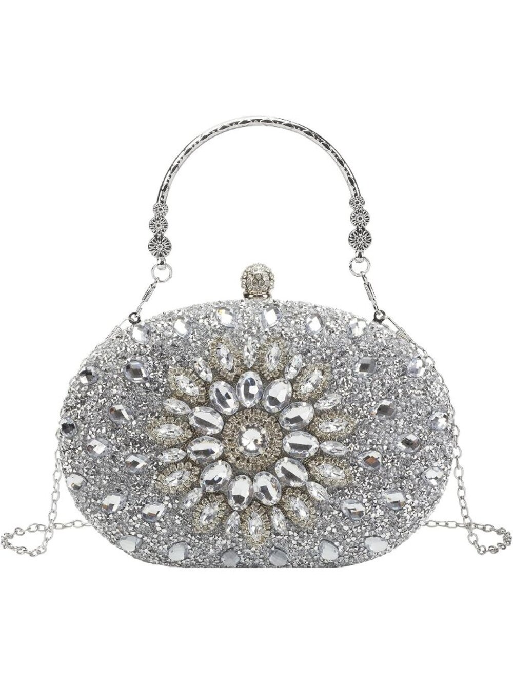 Women's Silver Rhinestone Crystal Clutch Purse Sparkly Party Evening Bag
